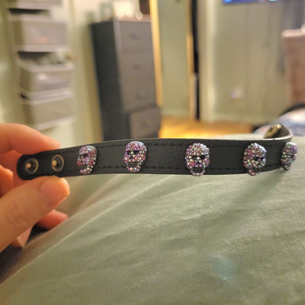 Luxury Skull Halloween Black Leather with Multi-Color Stone Skulls Wrap Bracelet